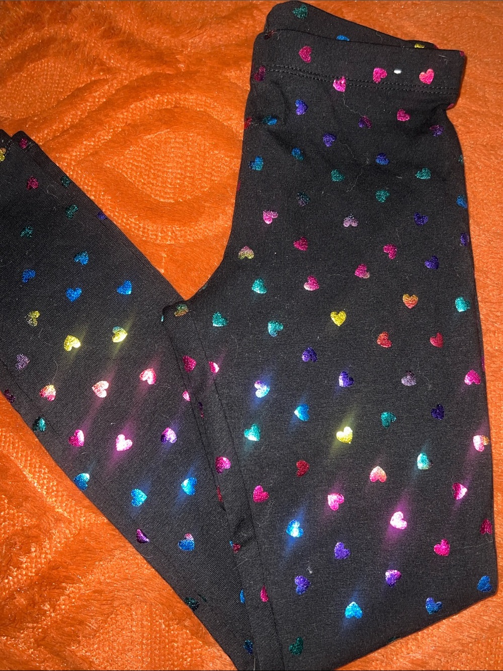 Black Leggings with Multicolor Metallic Hearts kids size 8